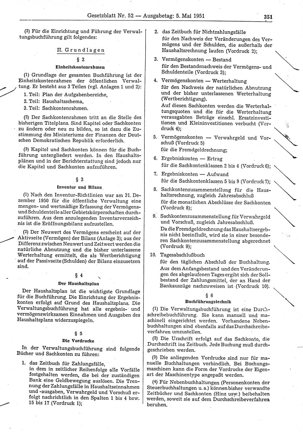 Gesetzblatt (GBl.) der Deutschen Demokratischen Republik (DDR) 1951, Seite 351 (GBl. DDR 1951, S. 351)