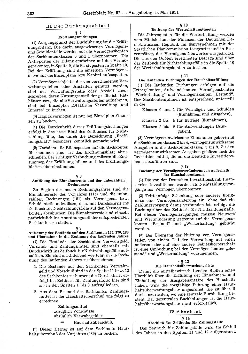 Gesetzblatt (GBl.) der Deutschen Demokratischen Republik (DDR) 1951, Seite 352 (GBl. DDR 1951, S. 352)
