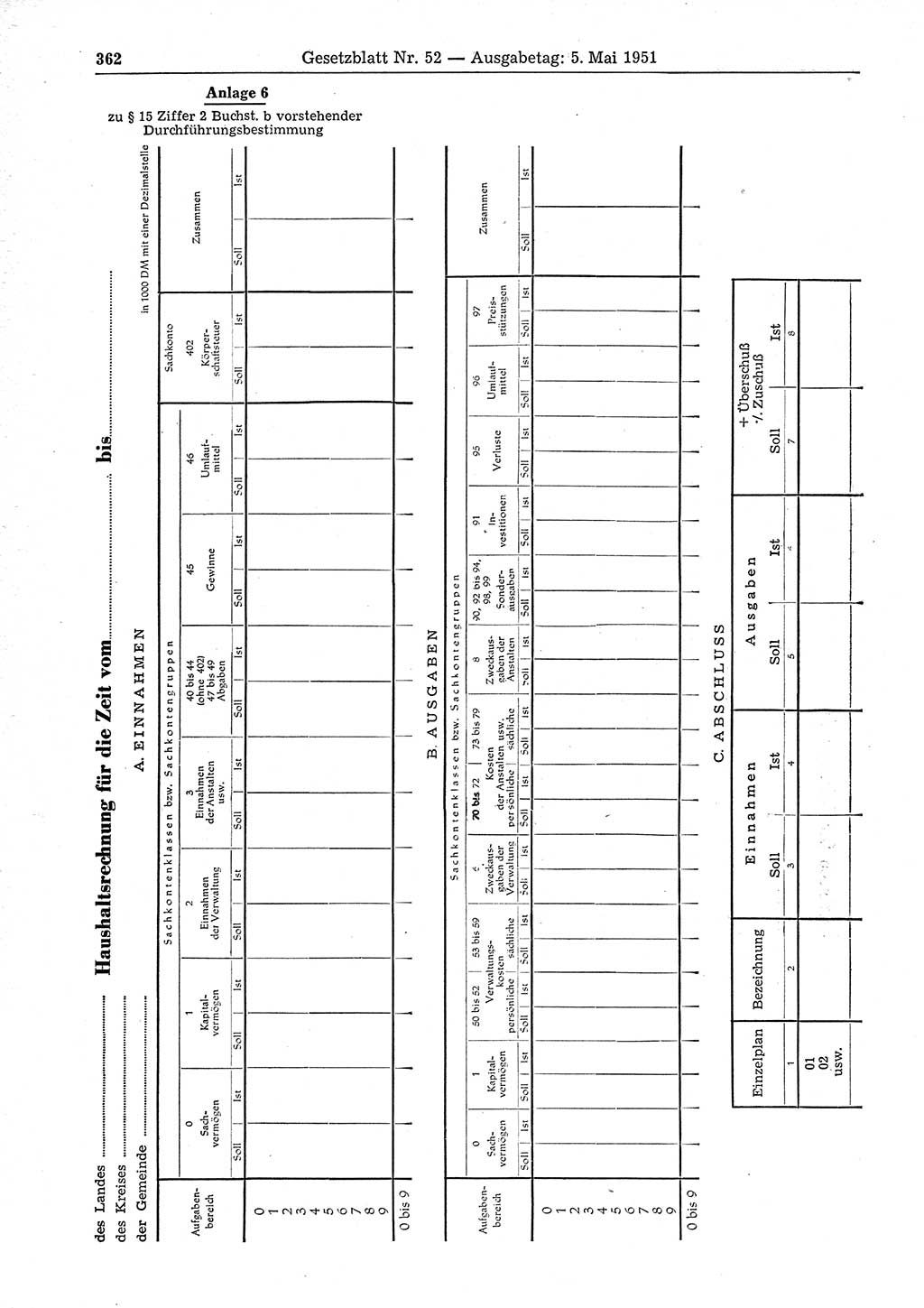 Gesetzblatt (GBl.) der Deutschen Demokratischen Republik (DDR) 1951, Seite 362 (GBl. DDR 1951, S. 362)