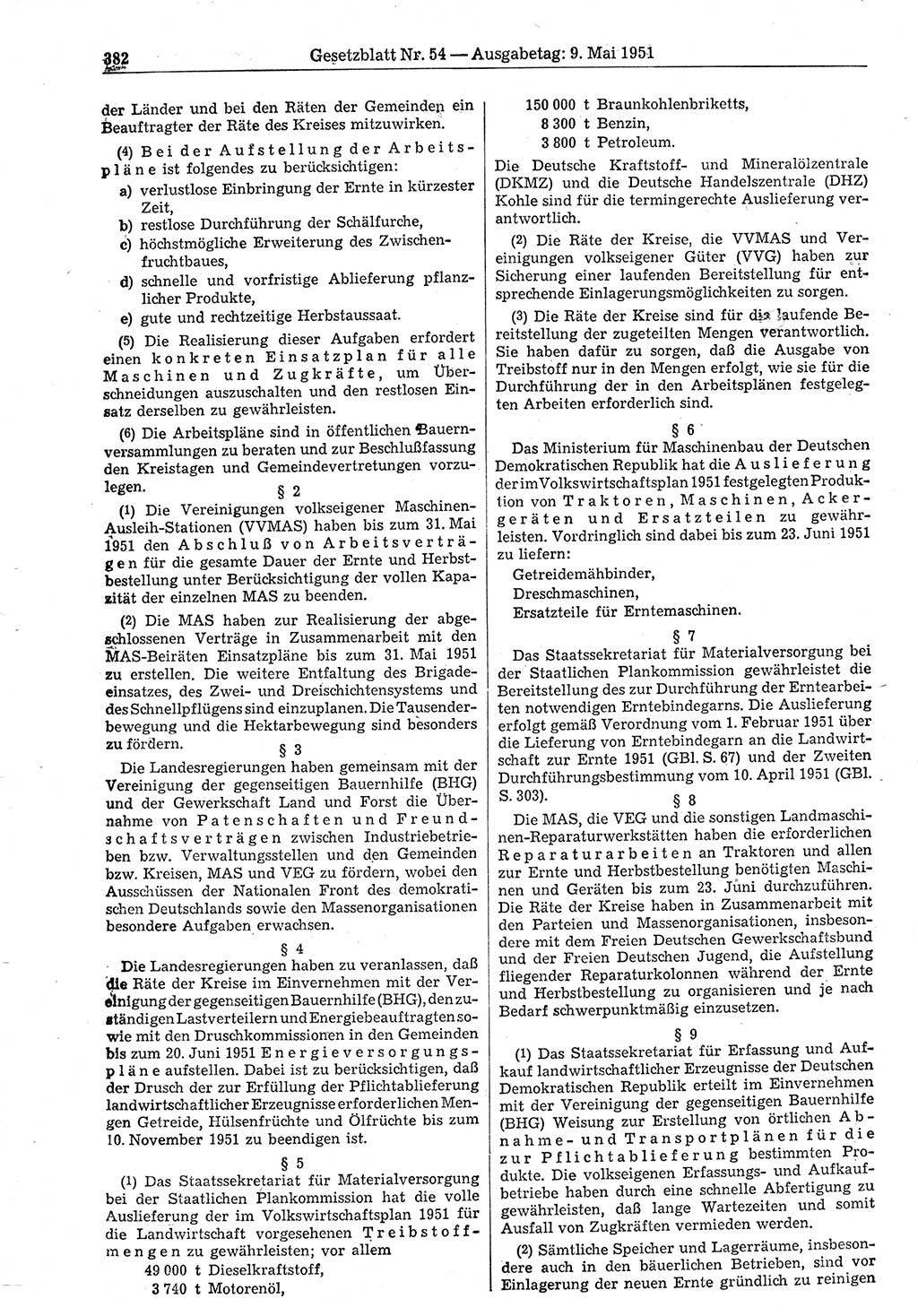 Gesetzblatt (GBl.) der Deutschen Demokratischen Republik (DDR) 1951, Seite 382 (GBl. DDR 1951, S. 382)