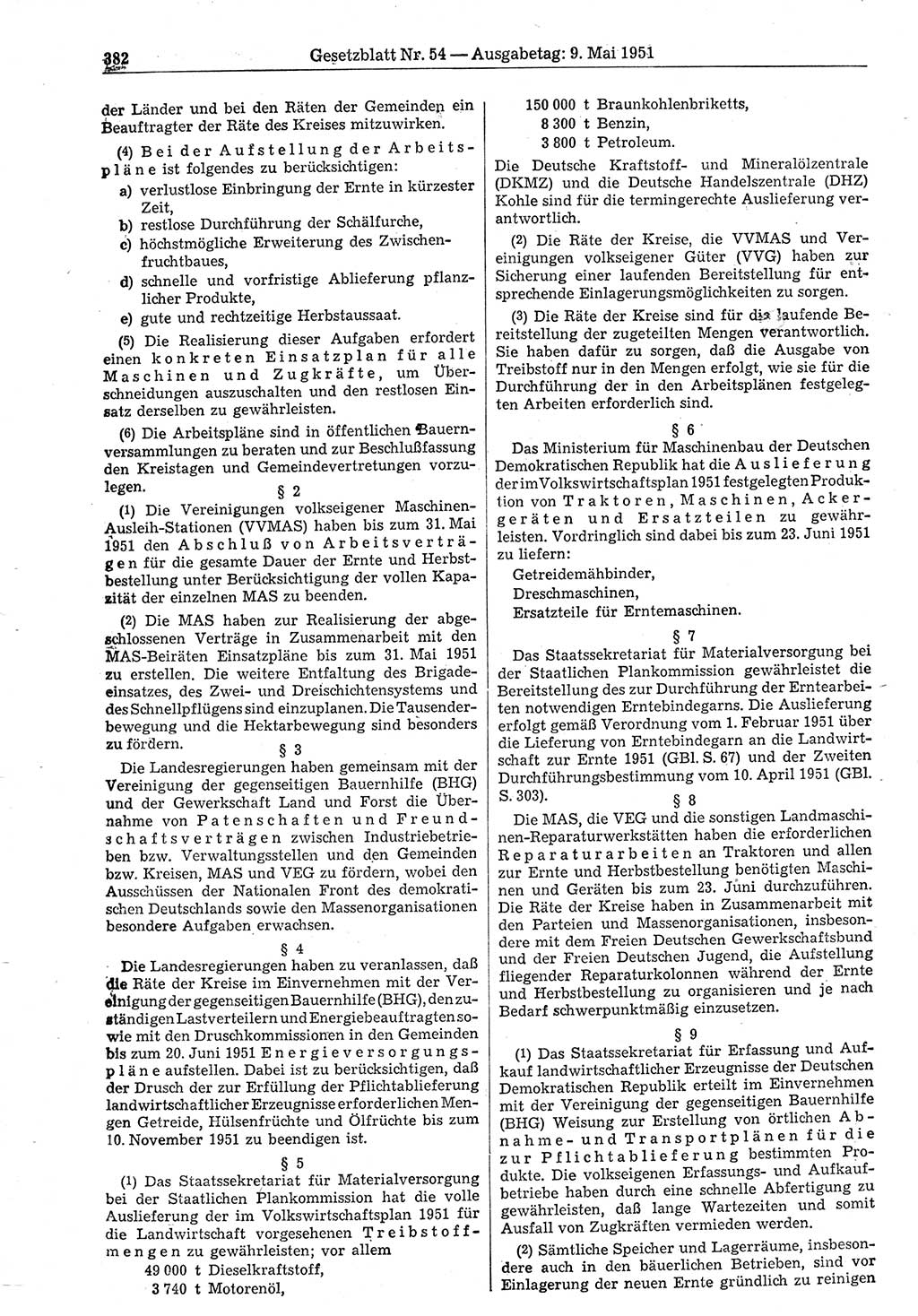 Gesetzblatt (GBl.) der Deutschen Demokratischen Republik (DDR) 1951, Seite 382 (GBl. DDR 1951, S. 382)