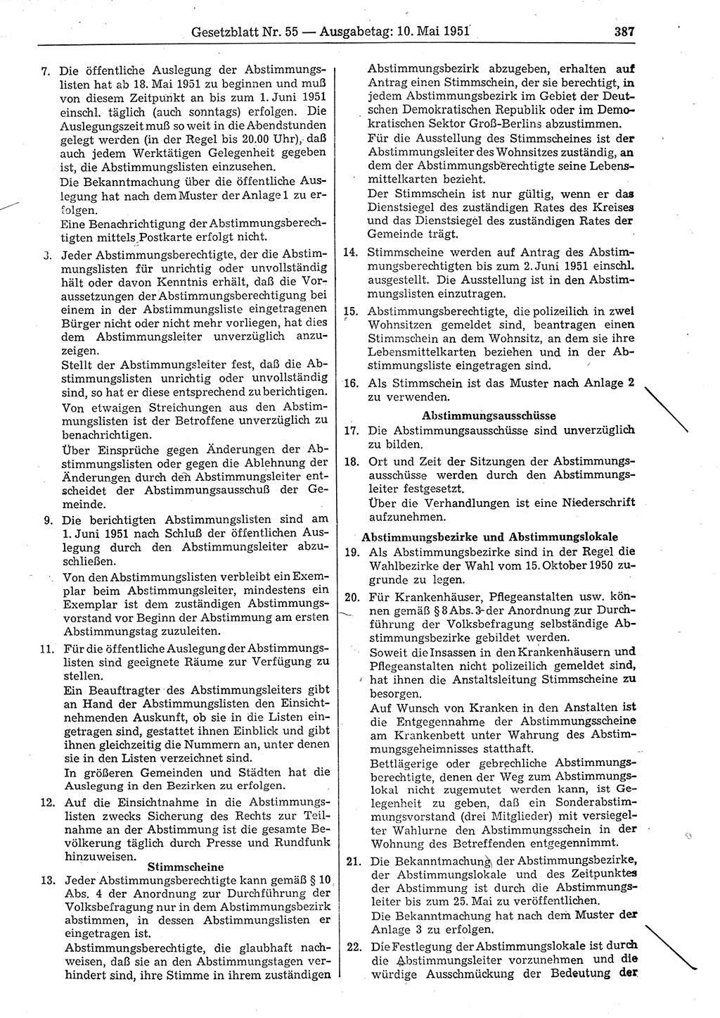 Gesetzblatt (GBl.) der Deutschen Demokratischen Republik (DDR) 1951, Seite 387 (GBl. DDR 1951, S. 387)