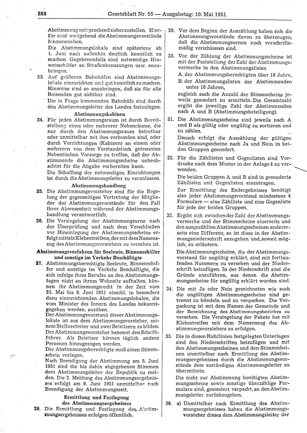 Gesetzblatt (GBl.) der Deutschen Demokratischen Republik (DDR) 1951, Seite 388 (GBl. DDR 1951, S. 388)