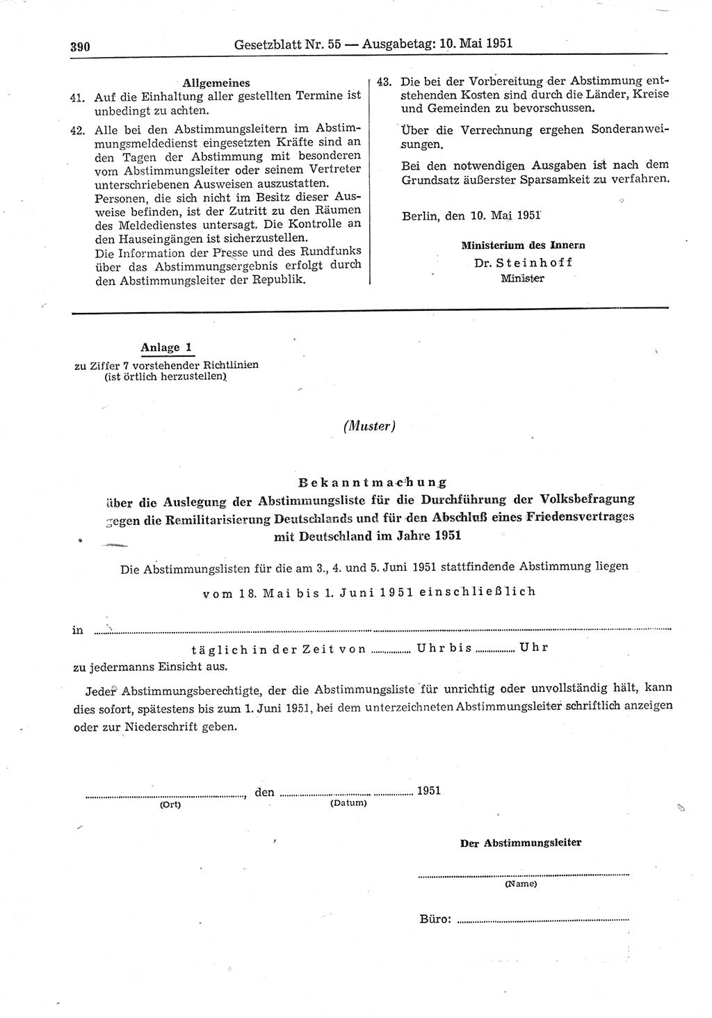Gesetzblatt (GBl.) der Deutschen Demokratischen Republik (DDR) 1951, Seite 390 (GBl. DDR 1951, S. 390)