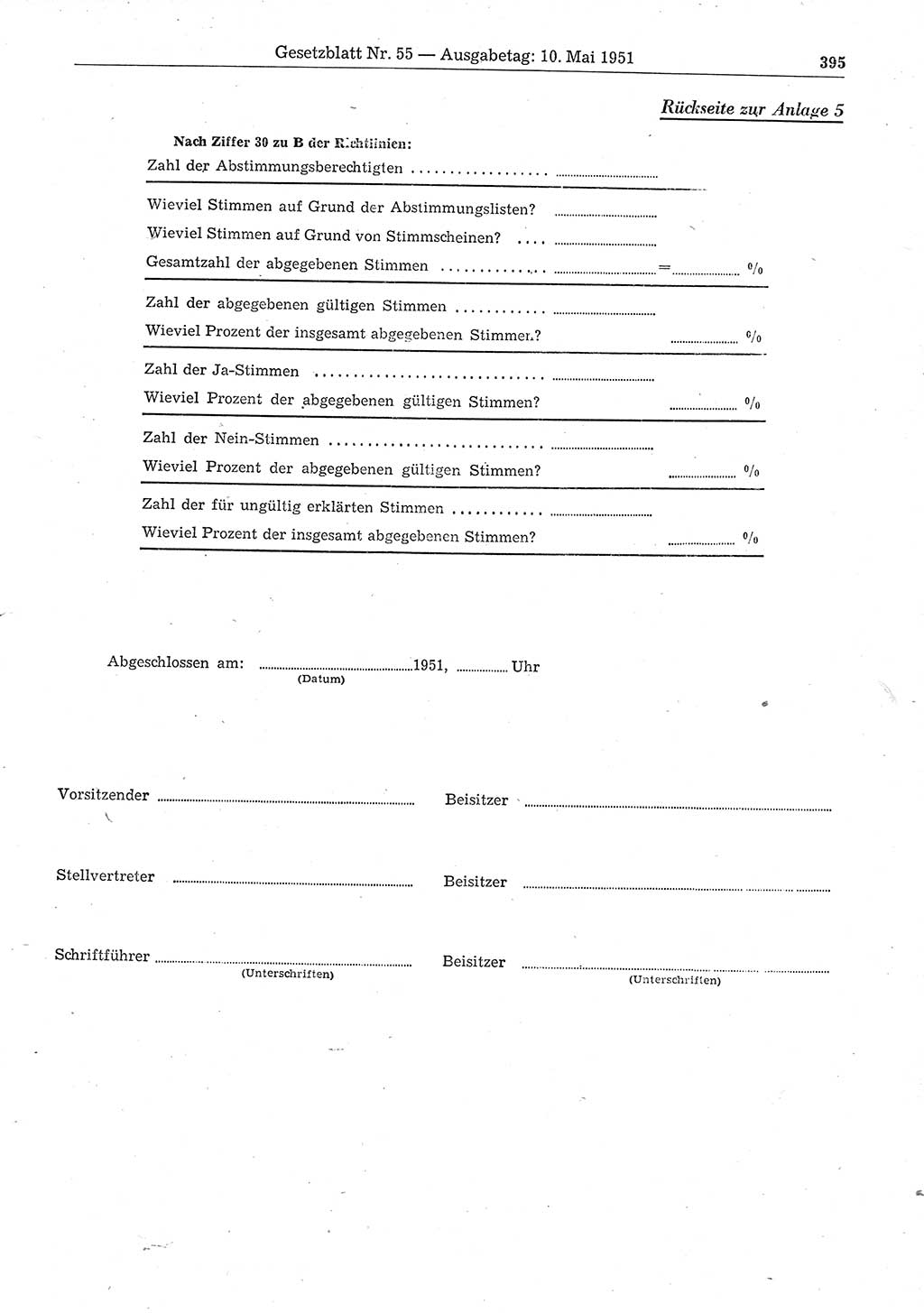 Gesetzblatt (GBl.) der Deutschen Demokratischen Republik (DDR) 1951, Seite 395 (GBl. DDR 1951, S. 395)