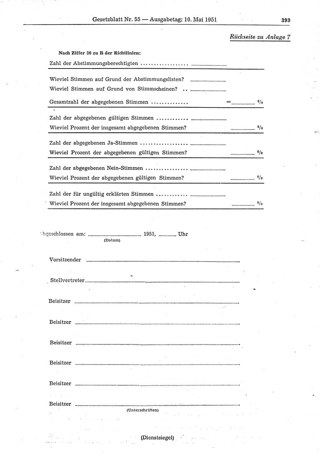 Gesetzblatt (GBl.) der Deutschen Demokratischen Republik (DDR) 1951, Seite 399 (GBl. DDR 1951, S. 399)