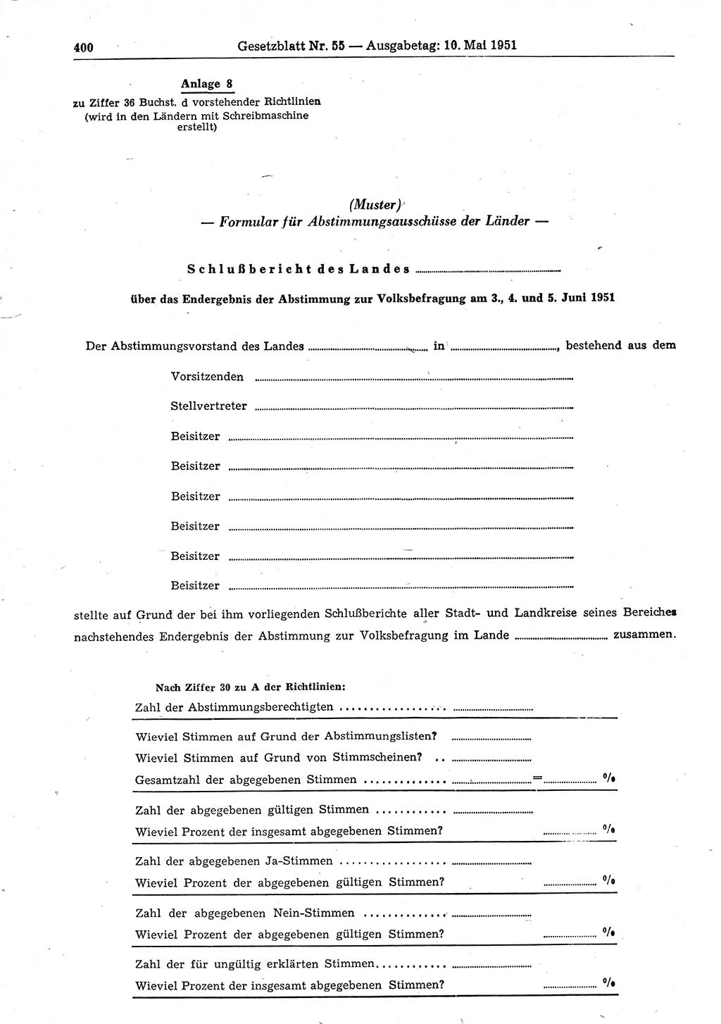 Gesetzblatt (GBl.) der Deutschen Demokratischen Republik (DDR) 1951, Seite 400 (GBl. DDR 1951, S. 400)