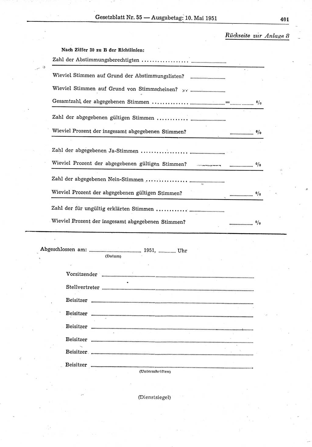 Gesetzblatt (GBl.) der Deutschen Demokratischen Republik (DDR) 1951, Seite 401 (GBl. DDR 1951, S. 401)