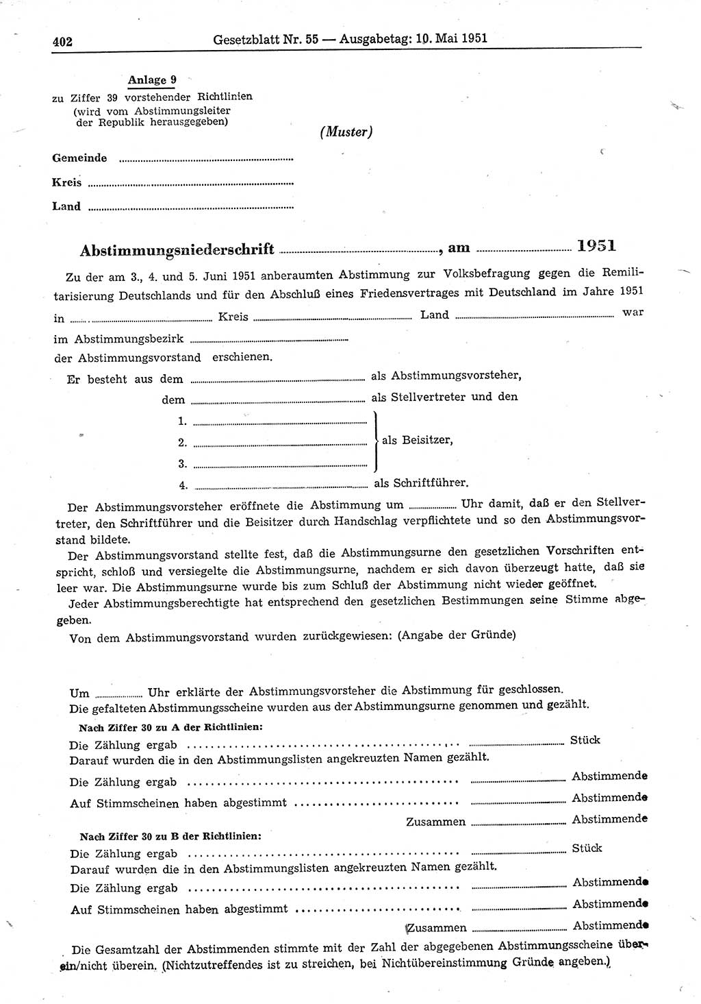 Gesetzblatt (GBl.) der Deutschen Demokratischen Republik (DDR) 1951, Seite 402 (GBl. DDR 1951, S. 402)