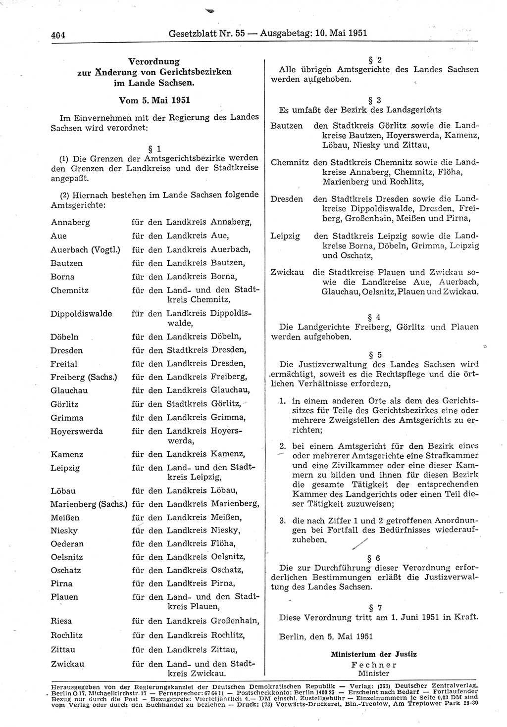 Gesetzblatt (GBl.) der Deutschen Demokratischen Republik (DDR) 1951, Seite 404 (GBl. DDR 1951, S. 404)
