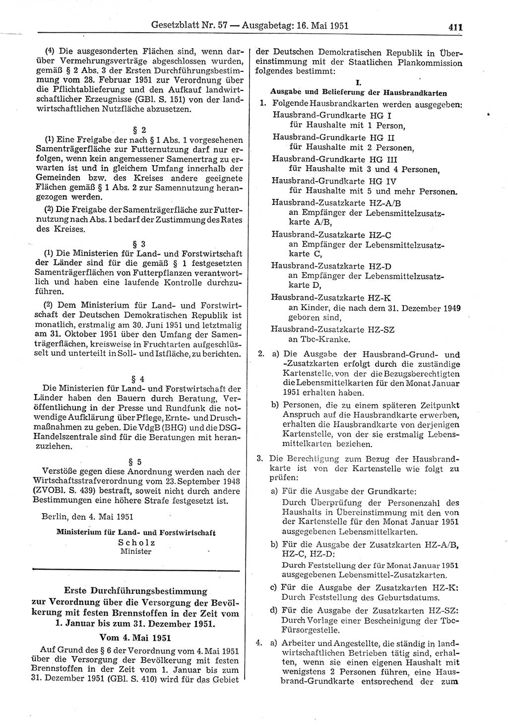 Gesetzblatt (GBl.) der Deutschen Demokratischen Republik (DDR) 1951, Seite 411 (GBl. DDR 1951, S. 411)