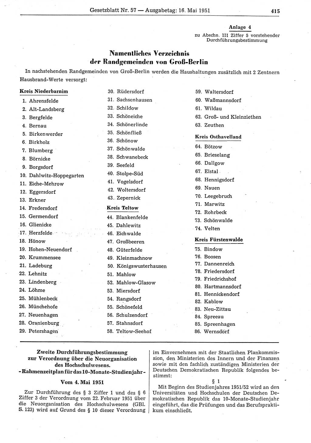 Gesetzblatt (GBl.) der Deutschen Demokratischen Republik (DDR) 1951, Seite 415 (GBl. DDR 1951, S. 415)