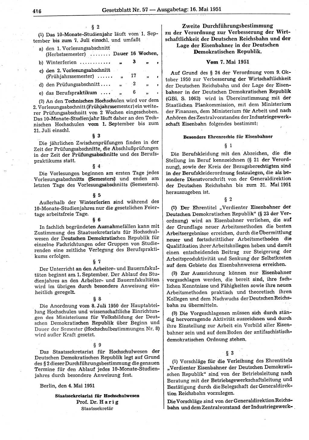 Gesetzblatt (GBl.) der Deutschen Demokratischen Republik (DDR) 1951, Seite 416 (GBl. DDR 1951, S. 416)