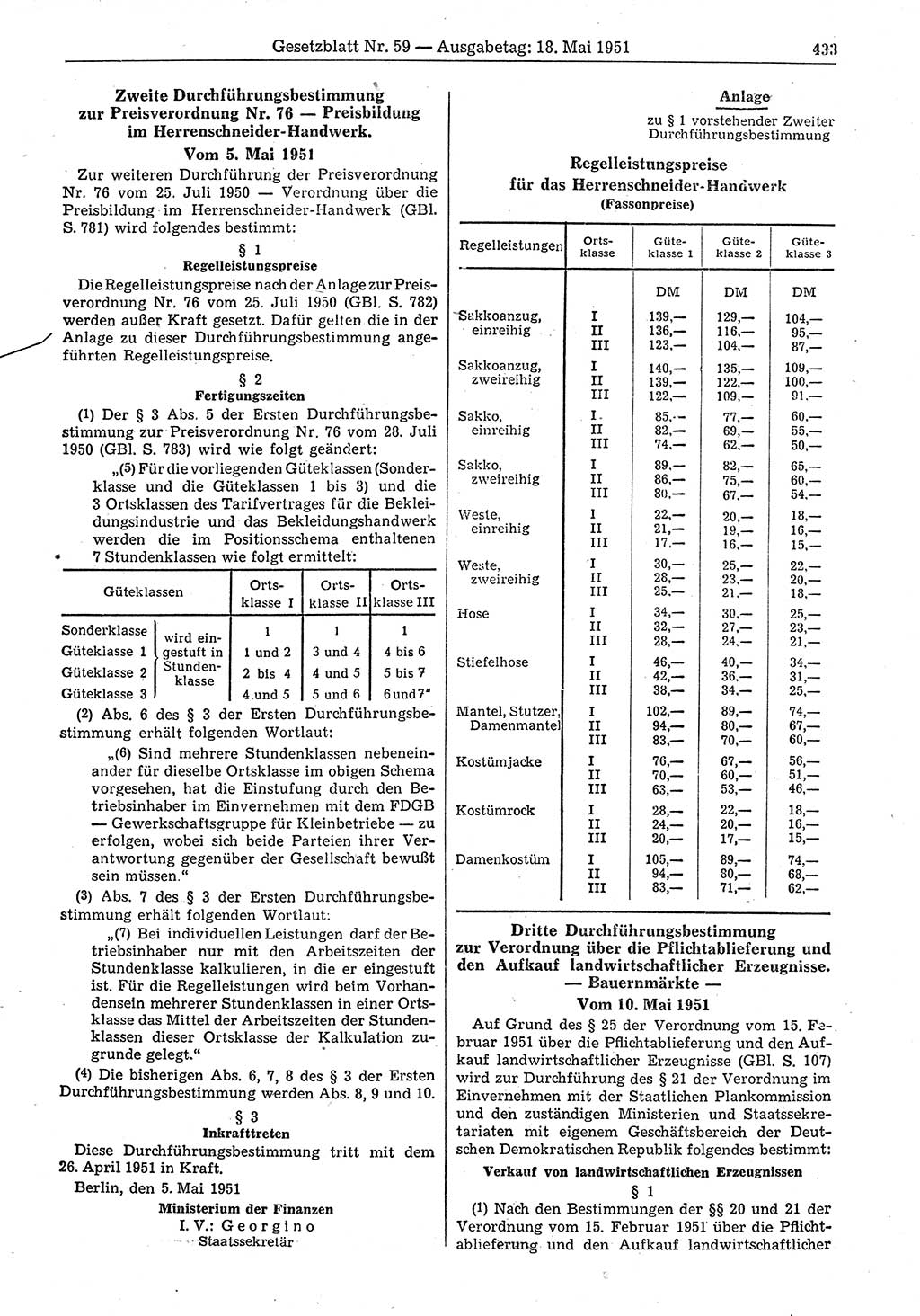 Gesetzblatt (GBl.) der Deutschen Demokratischen Republik (DDR) 1951, Seite 433 (GBl. DDR 1951, S. 433)