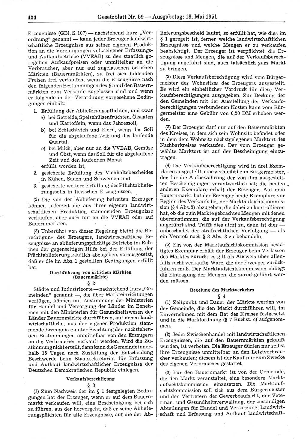 Gesetzblatt (GBl.) der Deutschen Demokratischen Republik (DDR) 1951, Seite 434 (GBl. DDR 1951, S. 434)