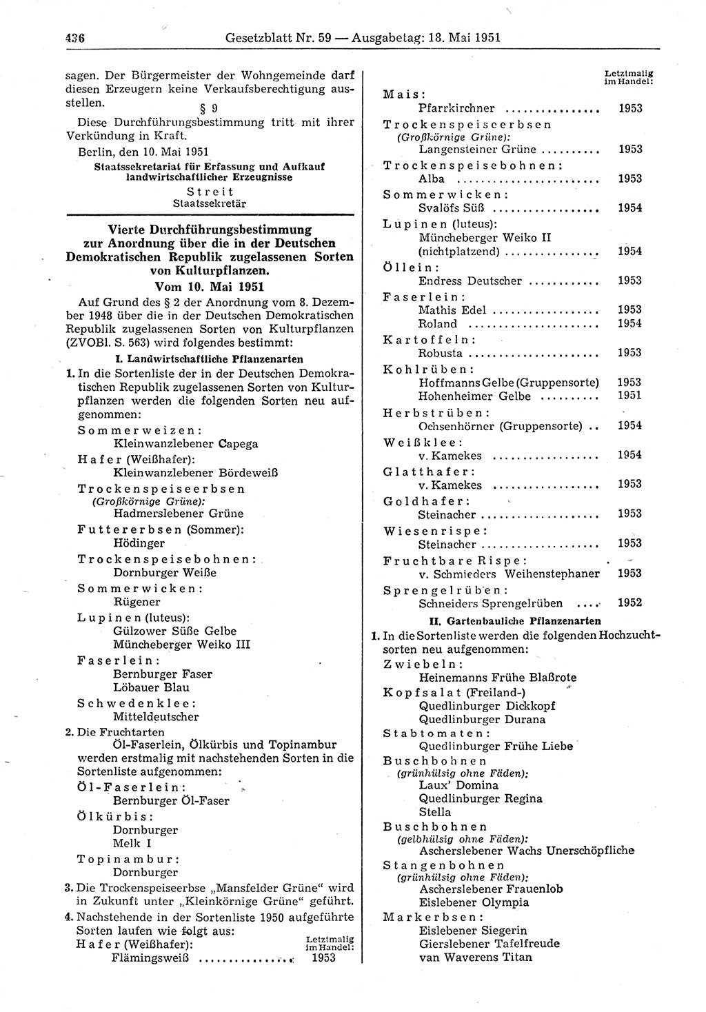Gesetzblatt (GBl.) der Deutschen Demokratischen Republik (DDR) 1951, Seite 436 (GBl. DDR 1951, S. 436)