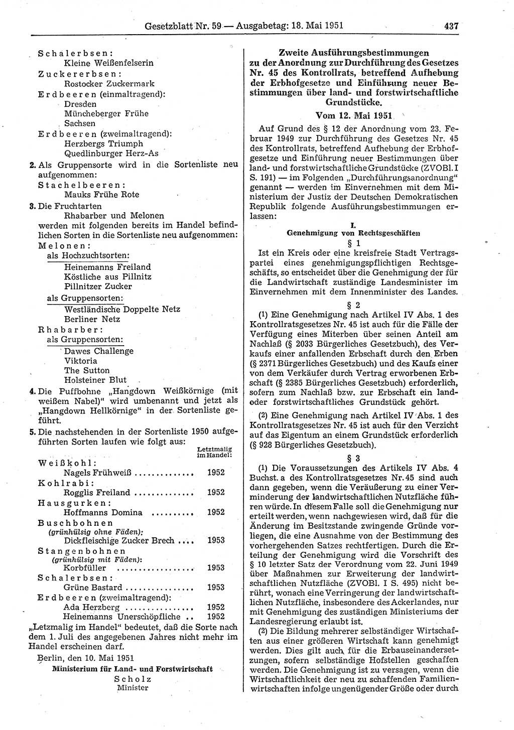 Gesetzblatt (GBl.) der Deutschen Demokratischen Republik (DDR) 1951, Seite 437 (GBl. DDR 1951, S. 437)