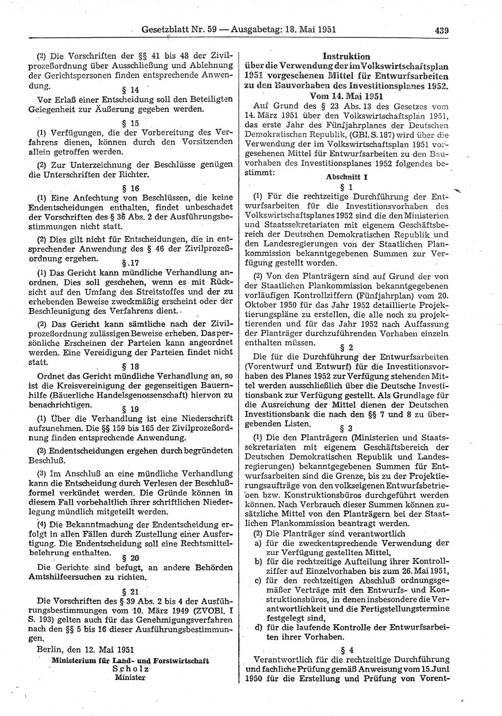 Gesetzblatt (GBl.) der Deutschen Demokratischen Republik (DDR) 1951, Seite 439 (GBl. DDR 1951, S. 439)