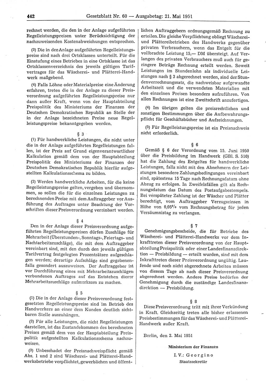 Gesetzblatt (GBl.) der Deutschen Demokratischen Republik (DDR) 1951, Seite 442 (GBl. DDR 1951, S. 442)