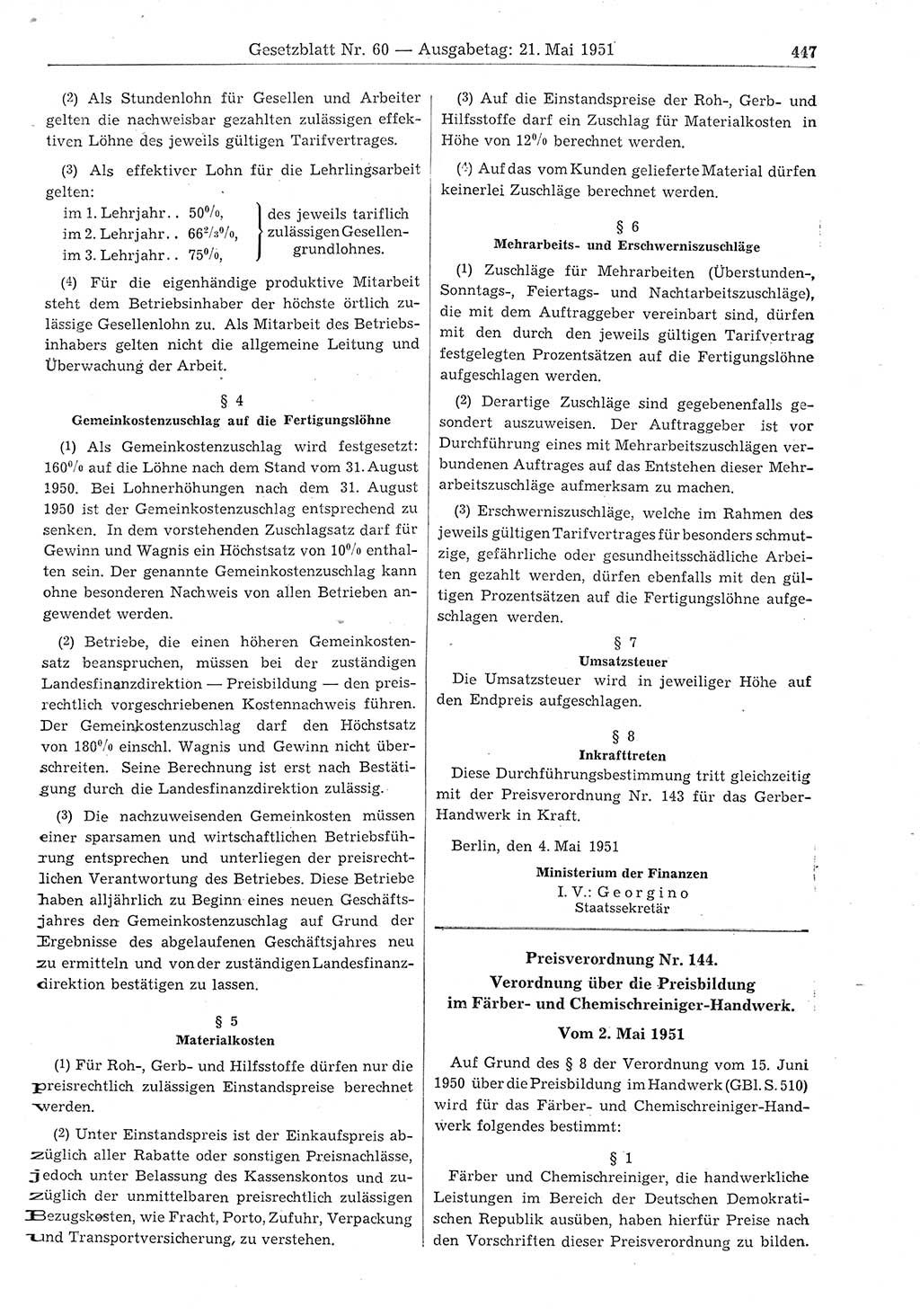 Gesetzblatt (GBl.) der Deutschen Demokratischen Republik (DDR) 1951, Seite 447 (GBl. DDR 1951, S. 447)