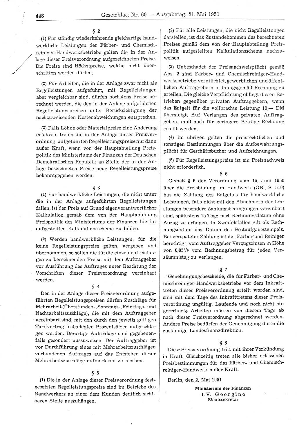 Gesetzblatt (GBl.) der Deutschen Demokratischen Republik (DDR) 1951, Seite 448 (GBl. DDR 1951, S. 448)