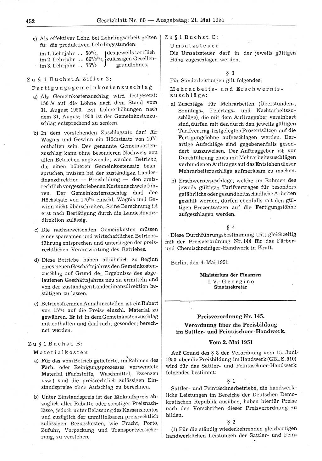 Gesetzblatt (GBl.) der Deutschen Demokratischen Republik (DDR) 1951, Seite 452 (GBl. DDR 1951, S. 452)