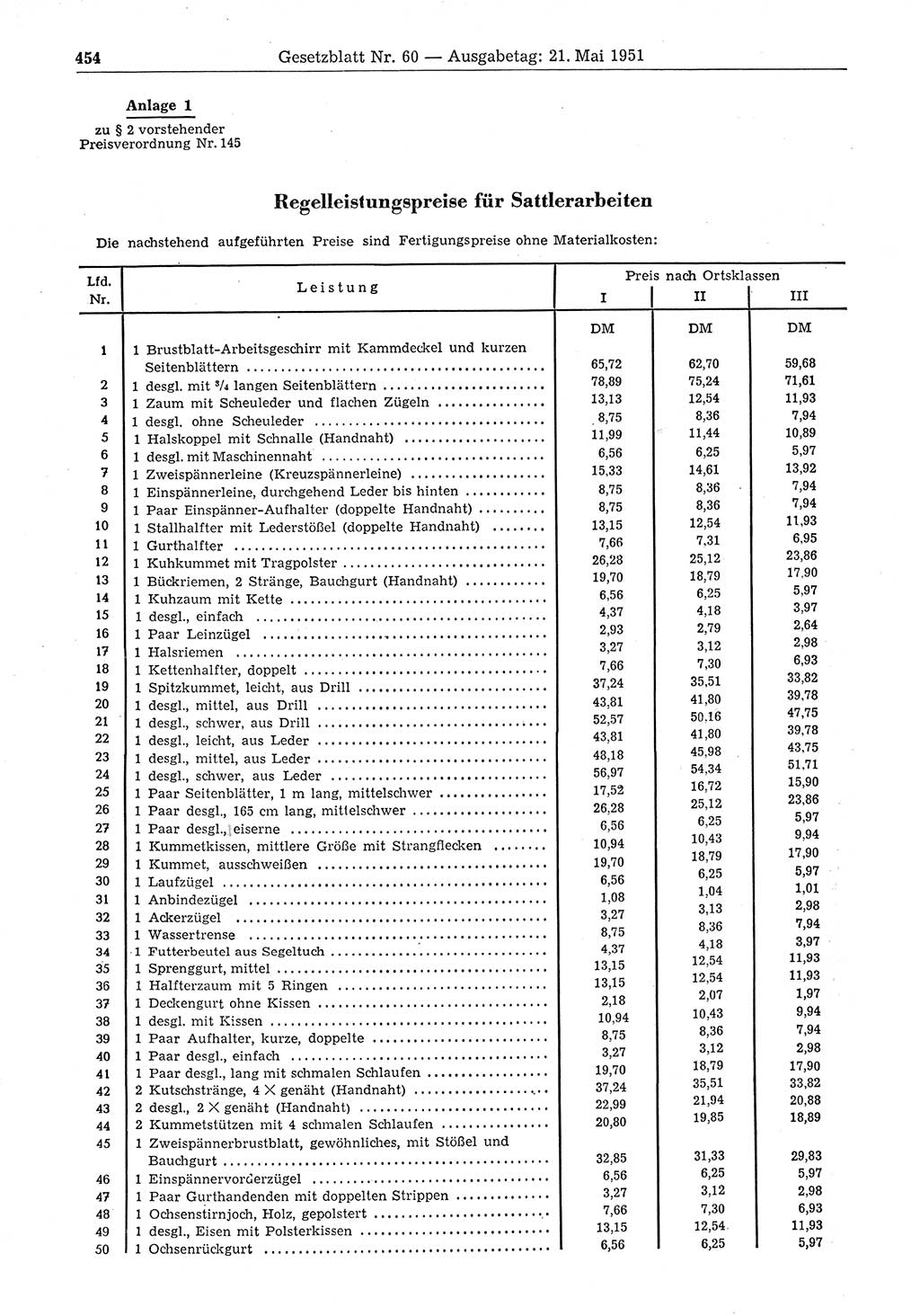 Gesetzblatt (GBl.) der Deutschen Demokratischen Republik (DDR) 1951, Seite 454 (GBl. DDR 1951, S. 454)