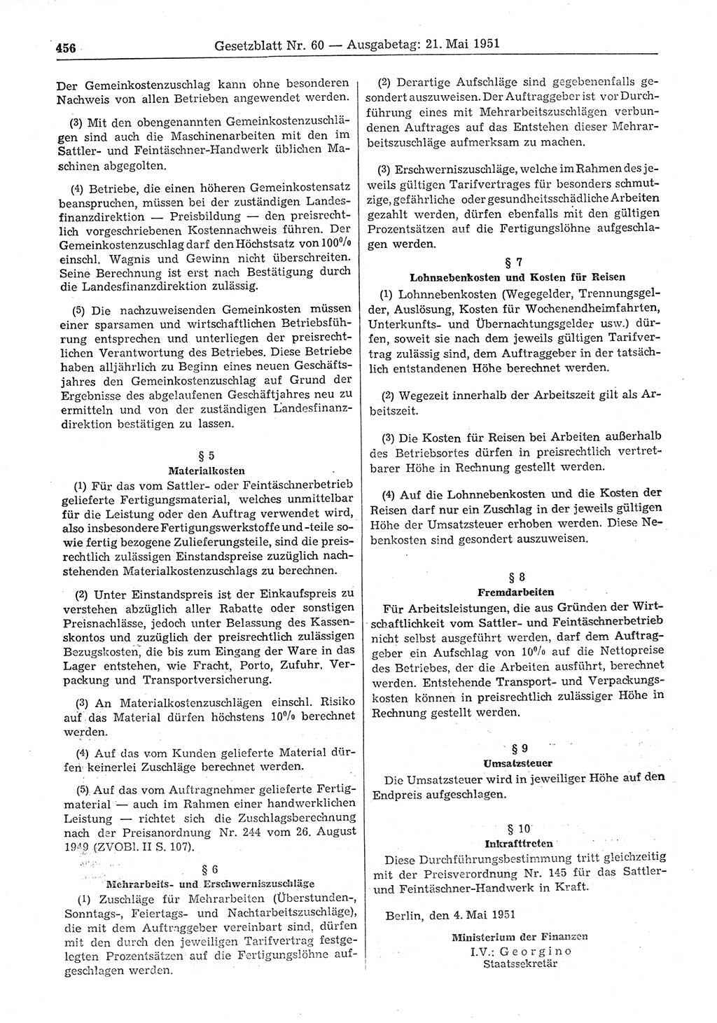 Gesetzblatt (GBl.) der Deutschen Demokratischen Republik (DDR) 1951, Seite 456 (GBl. DDR 1951, S. 456)