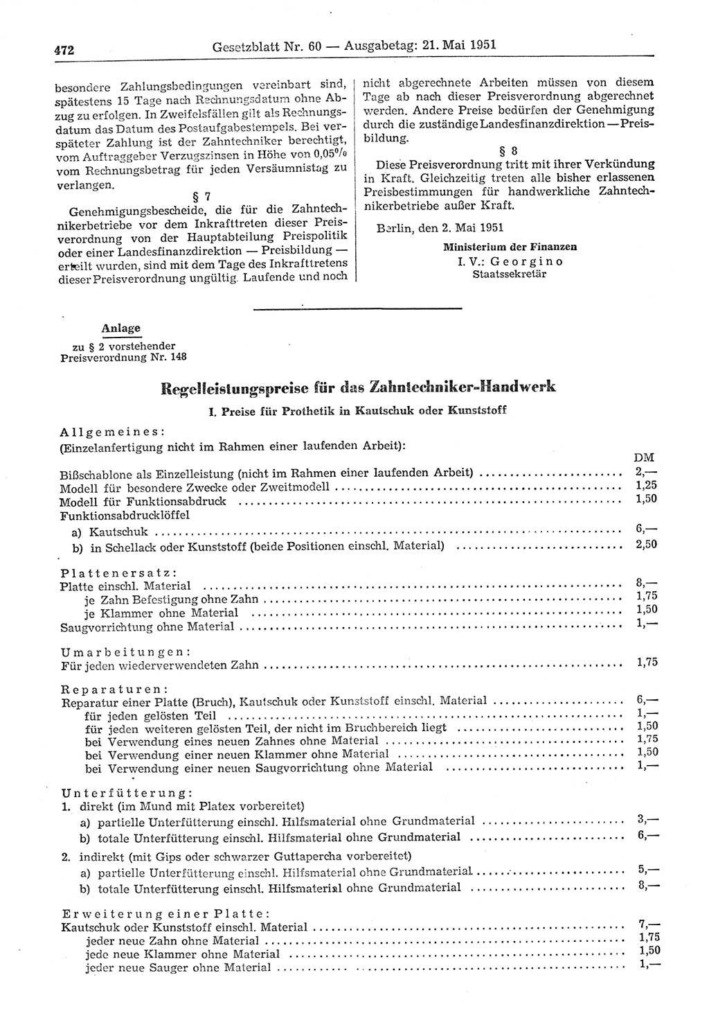 Gesetzblatt (GBl.) der Deutschen Demokratischen Republik (DDR) 1951, Seite 472 (GBl. DDR 1951, S. 472)