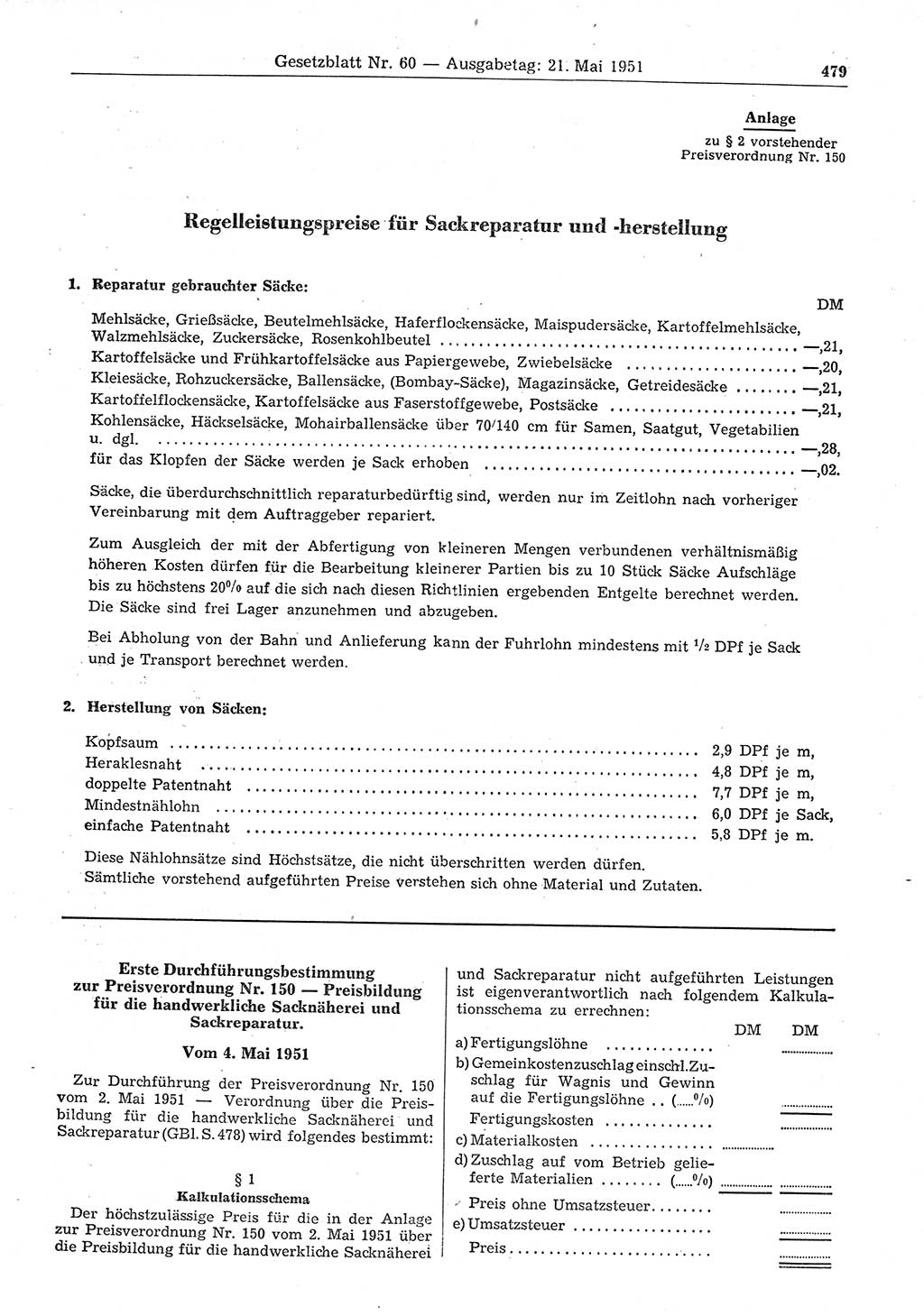 Gesetzblatt (GBl.) der Deutschen Demokratischen Republik (DDR) 1951, Seite 479 (GBl. DDR 1951, S. 479)