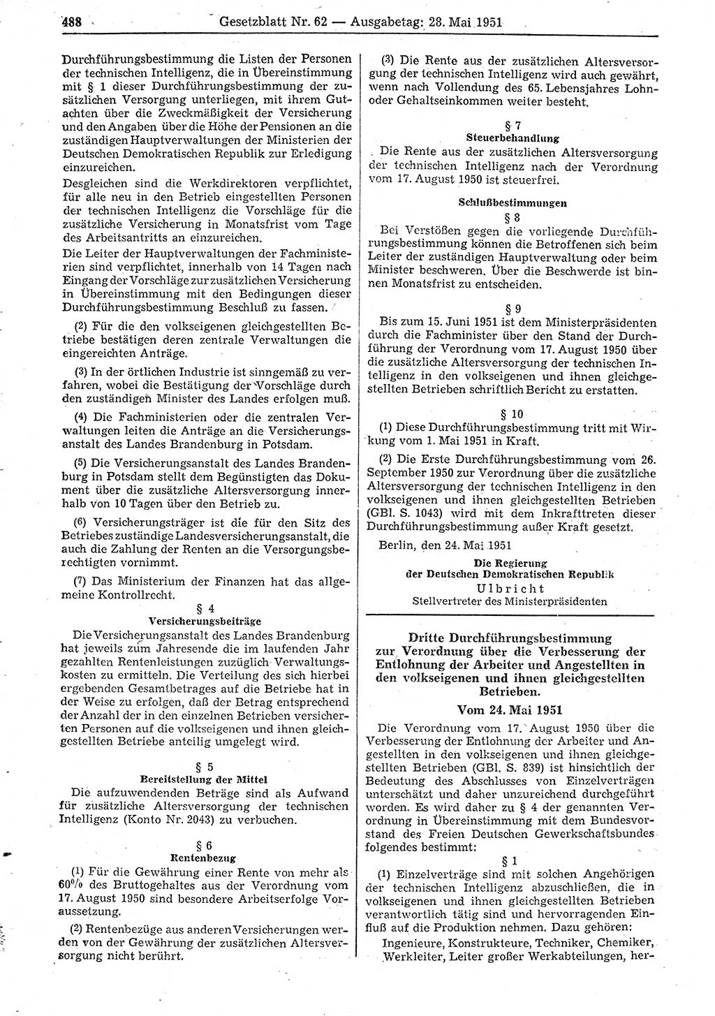 Gesetzblatt (GBl.) der Deutschen Demokratischen Republik (DDR) 1951, Seite 488 (GBl. DDR 1951, S. 488)