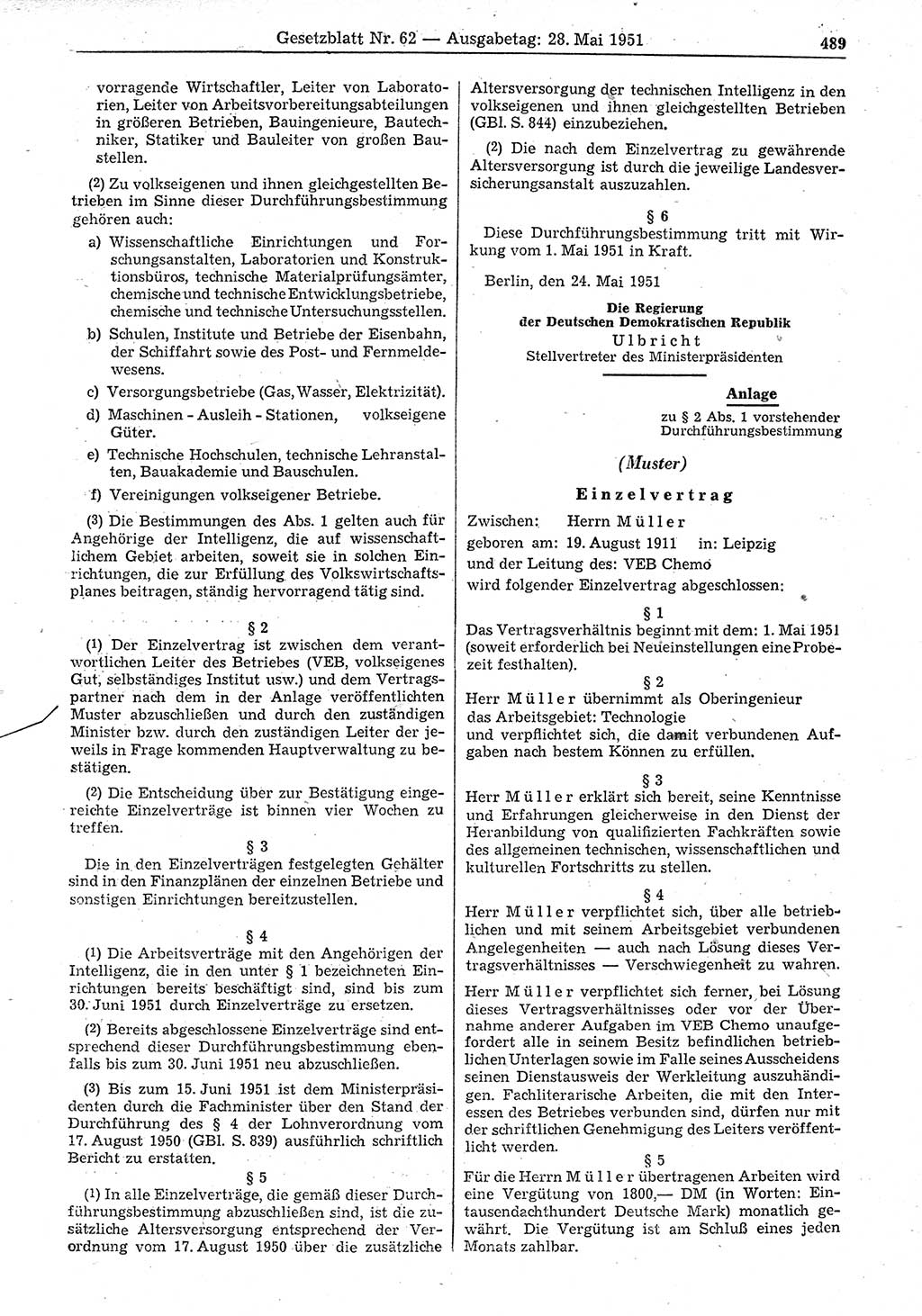 Gesetzblatt (GBl.) der Deutschen Demokratischen Republik (DDR) 1951, Seite 489 (GBl. DDR 1951, S. 489)