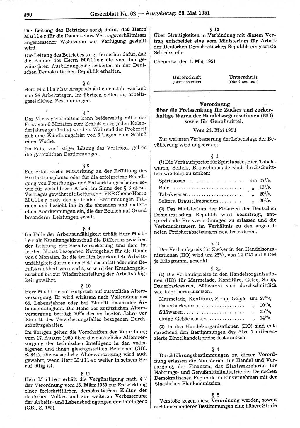 Gesetzblatt (GBl.) der Deutschen Demokratischen Republik (DDR) 1951, Seite 490 (GBl. DDR 1951, S. 490)