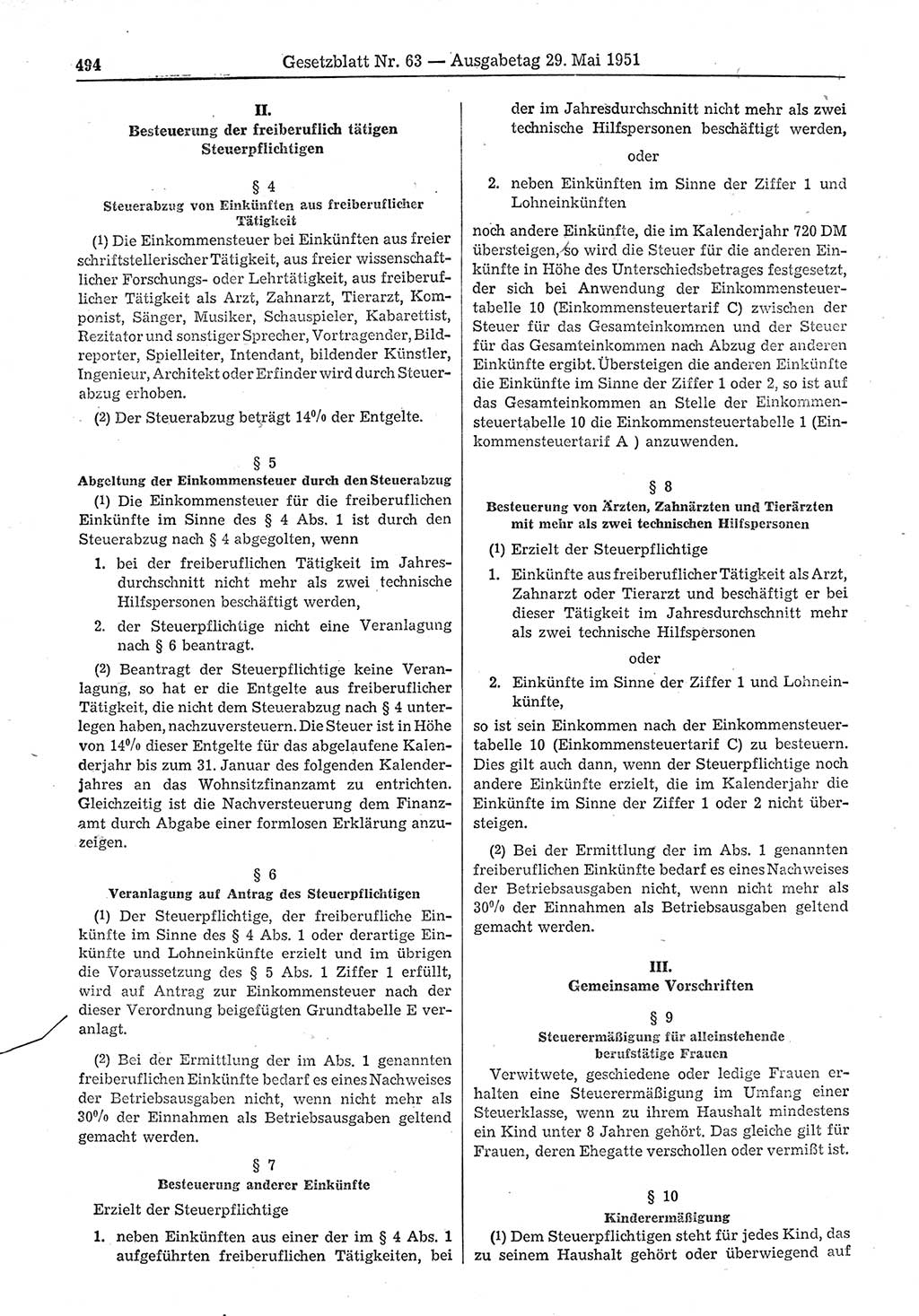 Gesetzblatt (GBl.) der Deutschen Demokratischen Republik (DDR) 1951, Seite 494 (GBl. DDR 1951, S. 494)