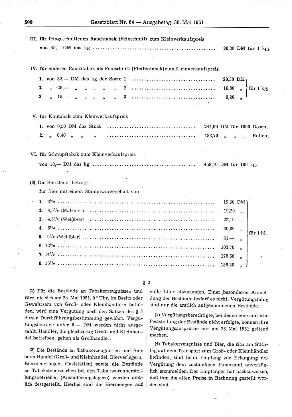 Gesetzblatt (GBl.) der Deutschen Demokratischen Republik (DDR) 1951, Seite 500 (GBl. DDR 1951, S. 500)