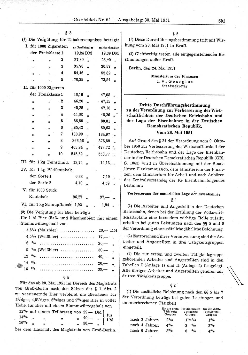 Gesetzblatt (GBl.) der Deutschen Demokratischen Republik (DDR) 1951, Seite 501 (GBl. DDR 1951, S. 501)