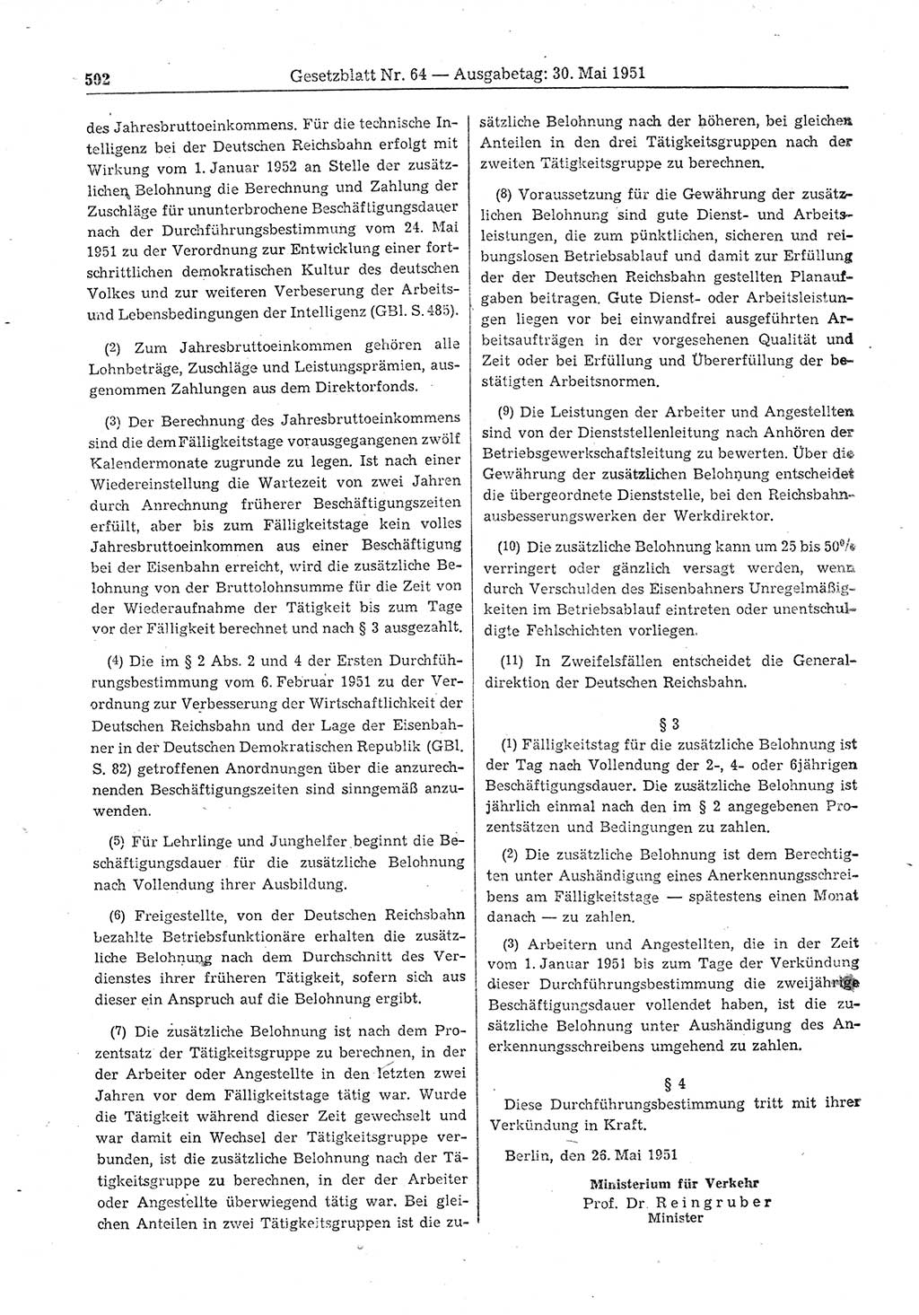 Gesetzblatt (GBl.) der Deutschen Demokratischen Republik (DDR) 1951, Seite 502 (GBl. DDR 1951, S. 502)