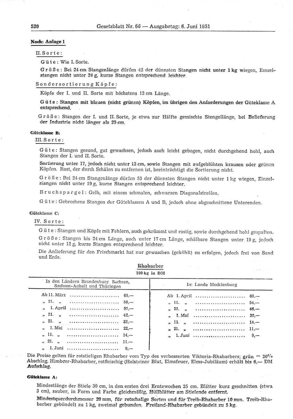 Gesetzblatt (GBl.) der Deutschen Demokratischen Republik (DDR) 1951, Seite 520 (GBl. DDR 1951, S. 520)