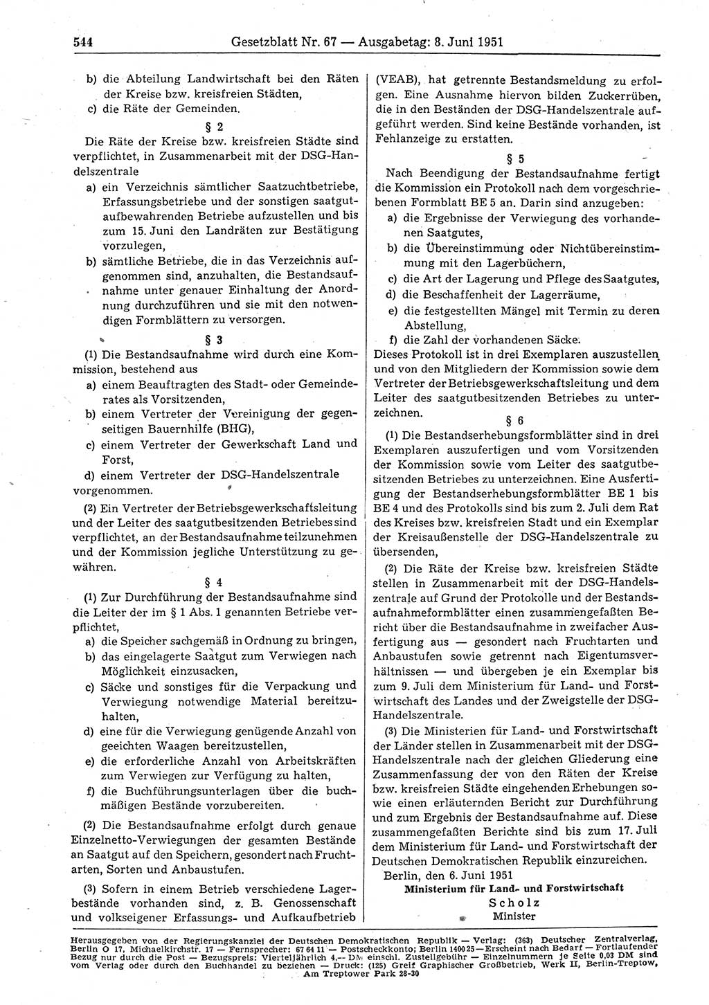 Gesetzblatt (GBl.) der Deutschen Demokratischen Republik (DDR) 1951, Seite 544 (GBl. DDR 1951, S. 544)
