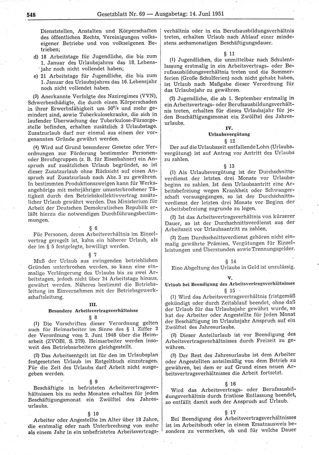 Gesetzblatt (GBl.) der Deutschen Demokratischen Republik (DDR) 1951, Seite 548 (GBl. DDR 1951, S. 548)