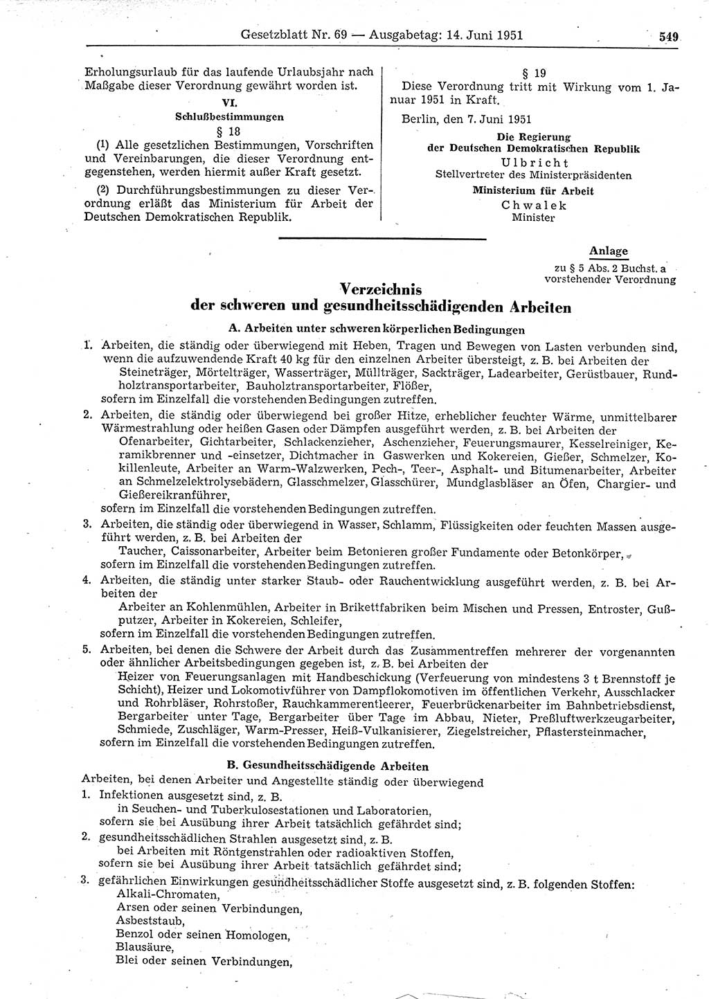 Gesetzblatt (GBl.) der Deutschen Demokratischen Republik (DDR) 1951, Seite 549 (GBl. DDR 1951, S. 549)