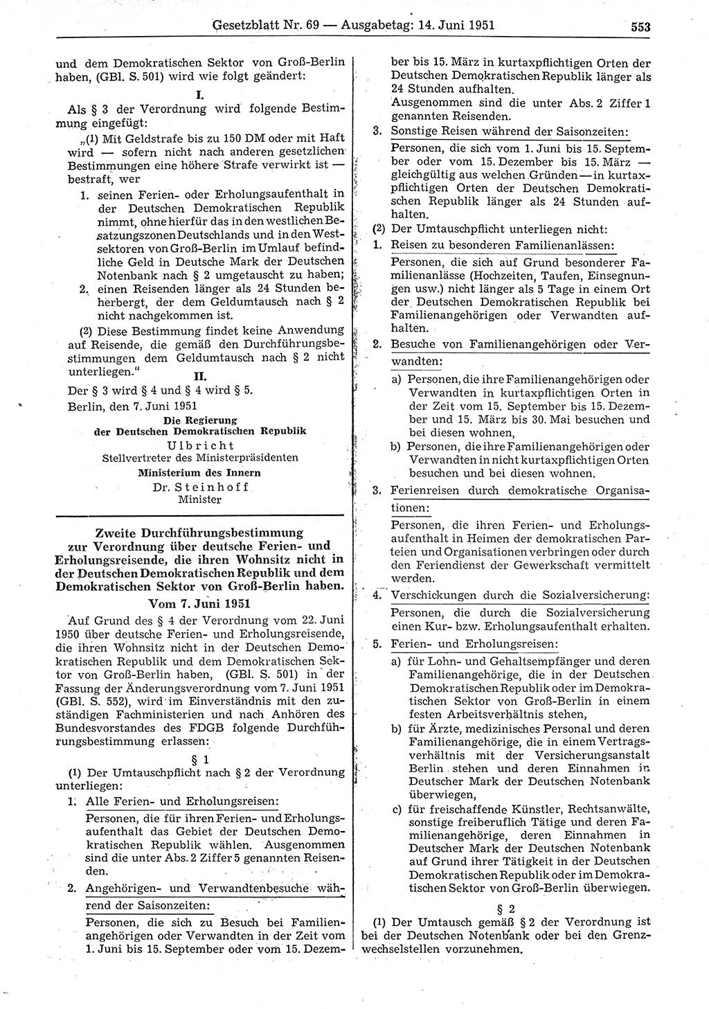 Gesetzblatt (GBl.) der Deutschen Demokratischen Republik (DDR) 1951, Seite 553 (GBl. DDR 1951, S. 553)