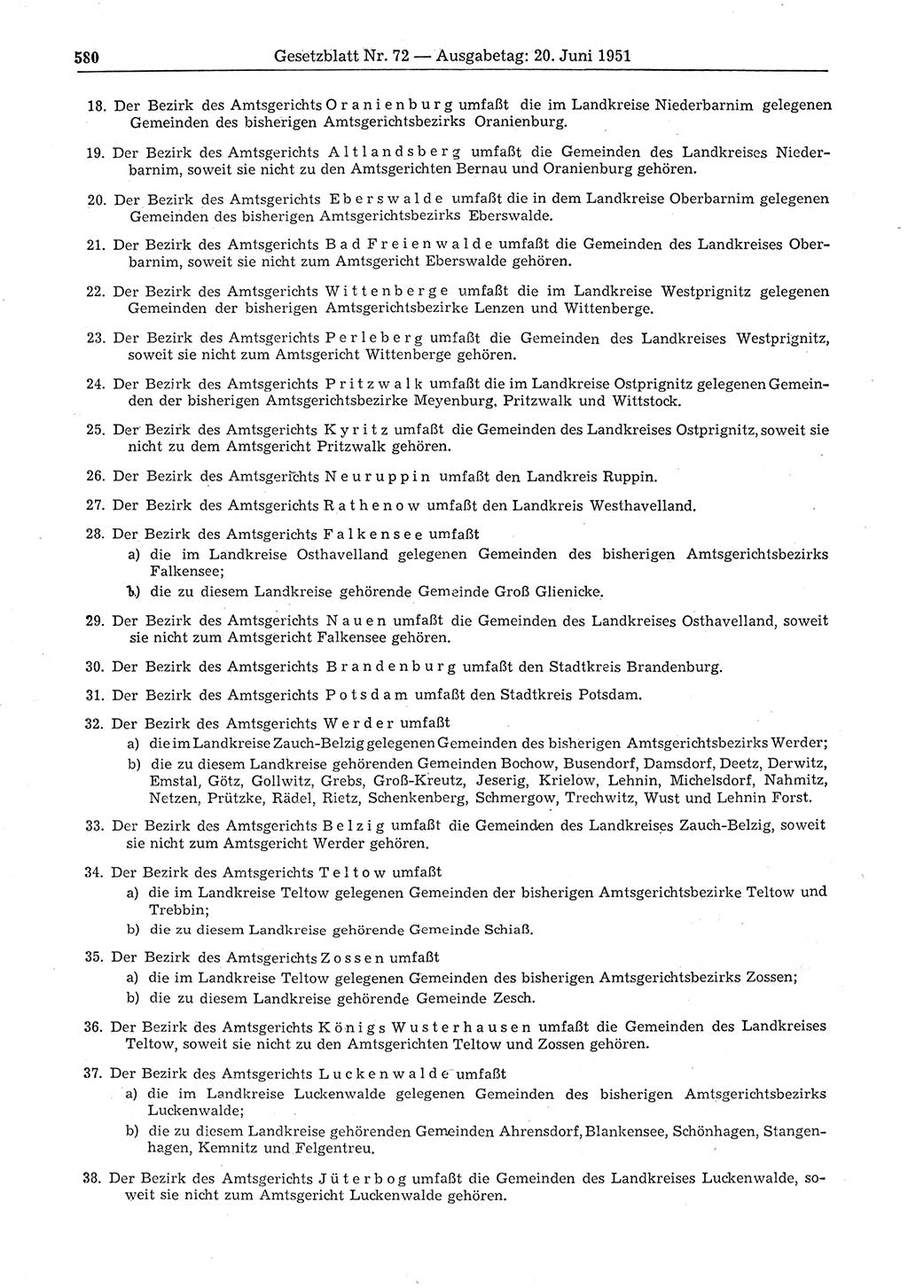 Gesetzblatt (GBl.) der Deutschen Demokratischen Republik (DDR) 1951, Seite 580 (GBl. DDR 1951, S. 580)