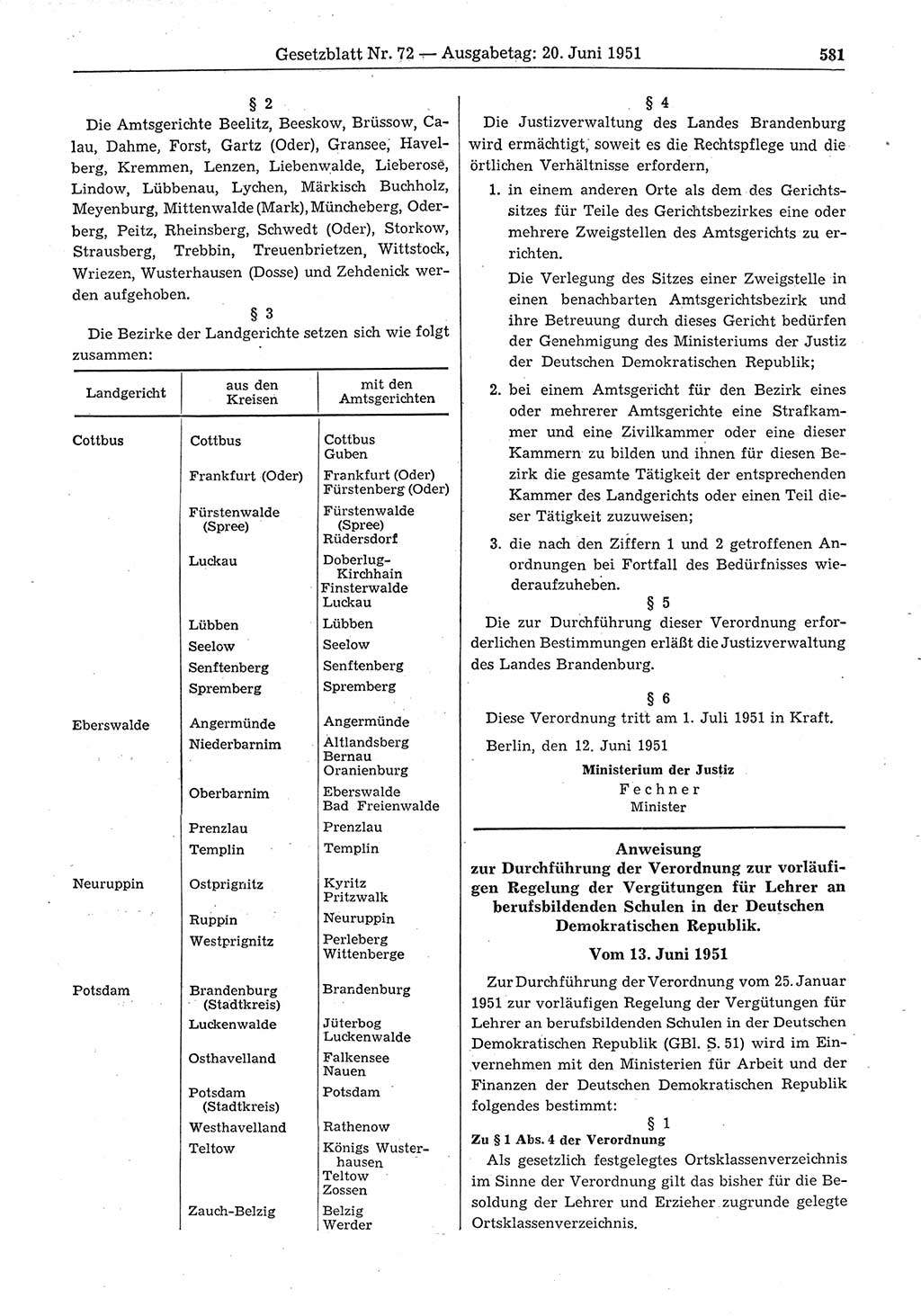Gesetzblatt (GBl.) der Deutschen Demokratischen Republik (DDR) 1951, Seite 581 (GBl. DDR 1951, S. 581)