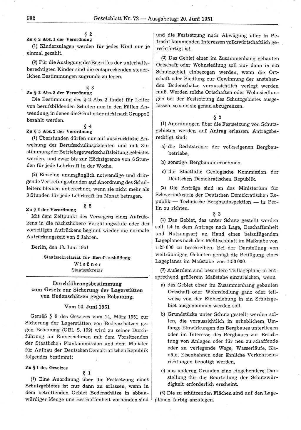 Gesetzblatt (GBl.) der Deutschen Demokratischen Republik (DDR) 1951, Seite 582 (GBl. DDR 1951, S. 582)