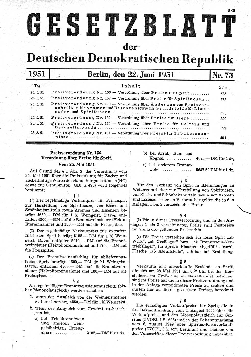 Gesetzblatt (GBl.) der Deutschen Demokratischen Republik (DDR) 1951, Seite 585 (GBl. DDR 1951, S. 585)