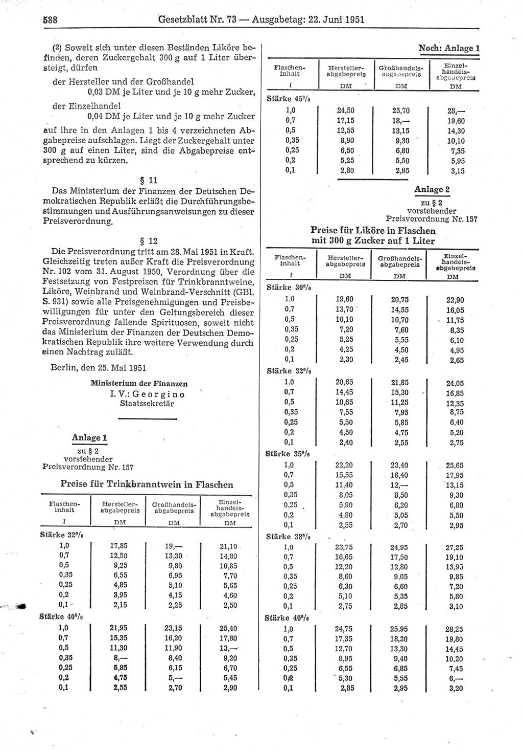 Gesetzblatt (GBl.) der Deutschen Demokratischen Republik (DDR) 1951, Seite 588 (GBl. DDR 1951, S. 588)