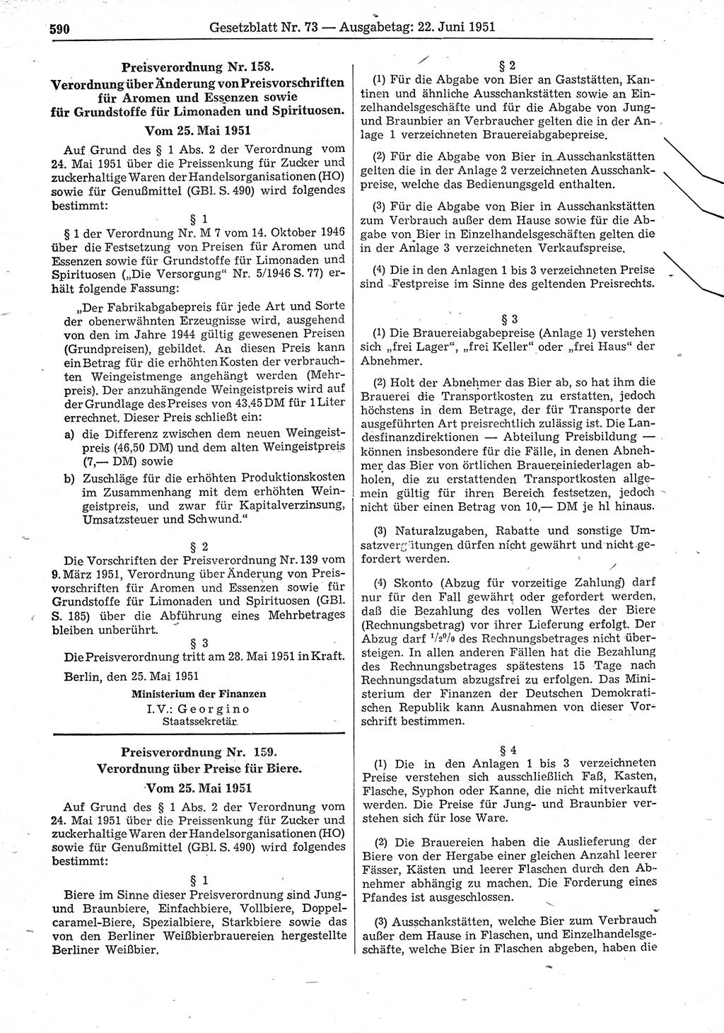 Gesetzblatt (GBl.) der Deutschen Demokratischen Republik (DDR) 1951, Seite 590 (GBl. DDR 1951, S. 590)