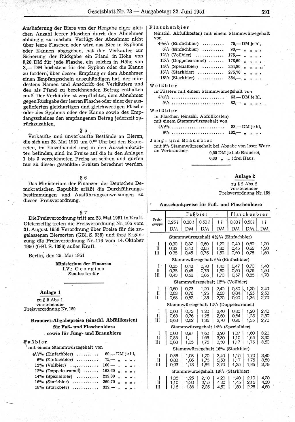 Gesetzblatt (GBl.) der Deutschen Demokratischen Republik (DDR) 1951, Seite 591 (GBl. DDR 1951, S. 591)