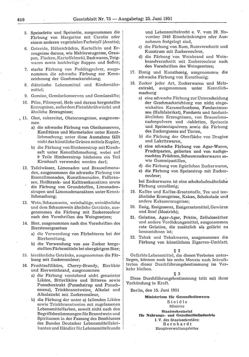 Gesetzblatt (GBl.) der Deutschen Demokratischen Republik (DDR) 1951, Seite 610 (GBl. DDR 1951, S. 610)